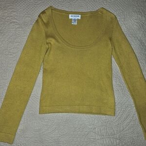 Bobeau Mustard Scoop Neck Long Sleeve Sweater